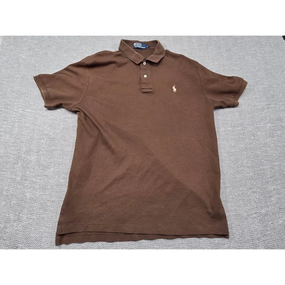Polo Ralph Lauren Mens Large Brown Short Sleeve Cotton Pique Polo Shirt‎ Logo